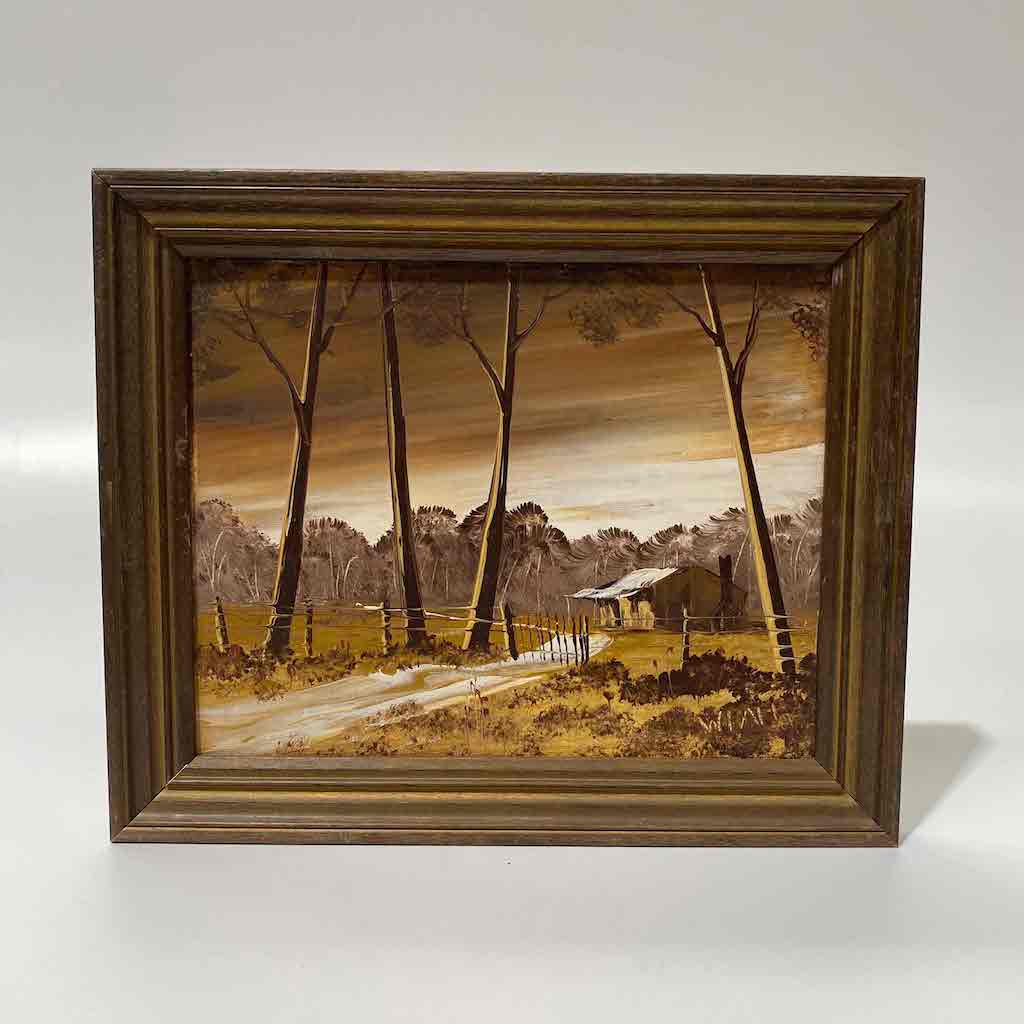 ARTWORK, Landscape Sepia Hut 31cm x 26cm B8